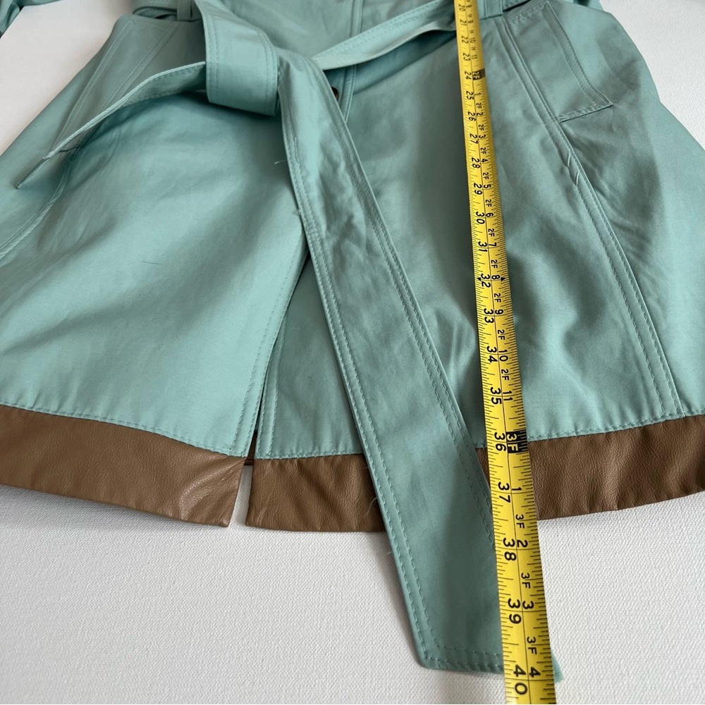 DKNY Women's Belted Faux Leather Trim Mint Green Trench Coat - XL - Picture 8 of 8